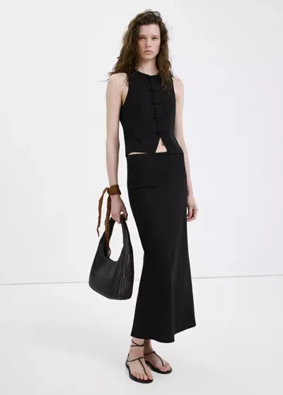 Mango Linen Blend Round Neck Vest With Knot Front Detail Fastening In Black