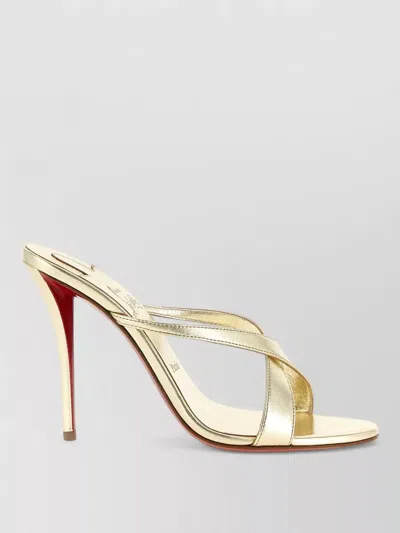 Christian Louboutin Mulazee Cross Strap Metallic Open Toe Mules In Gold