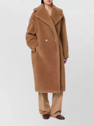 Max Mara Inspired Oversized Camel-silk Double-breasted Overcoat With Lapel Collar In Brown