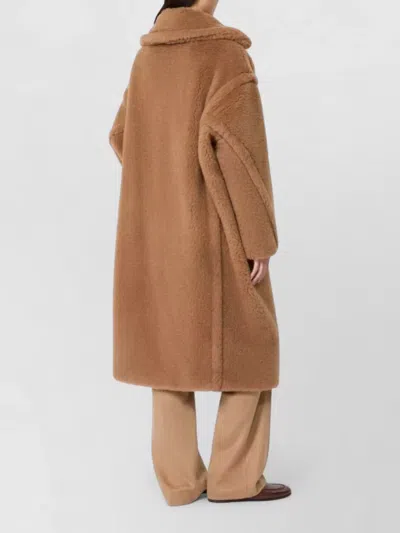 Max Mara Inspired Oversized Camel-silk Double-breasted Overcoat With Lapel Collar In Brown