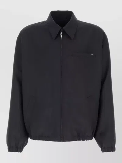 Prada Wool Blend Bomber Jacket Elasticated Cuffs In Black