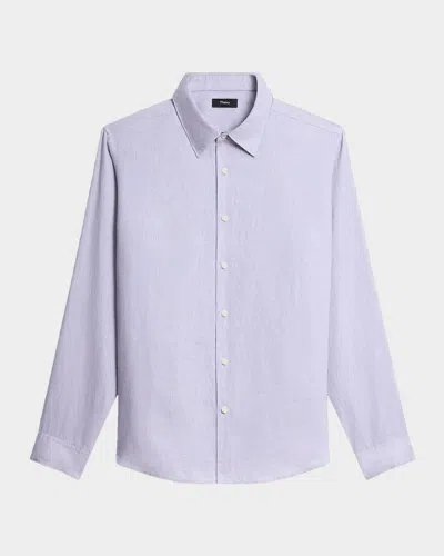 Theory Irving Solid Linen Button-up Shirt In Purple