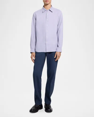 Theory Irving Solid Linen Button-up Shirt In Purple