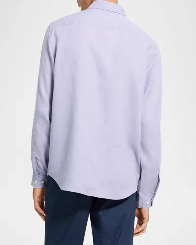Theory Irving Solid Linen Button-up Shirt In Purple