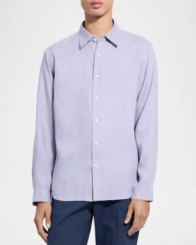 Theory Irving Solid Linen Button-up Shirt In Purple