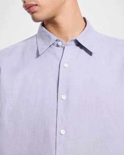 Theory Irving Solid Linen Button-up Shirt In Purple