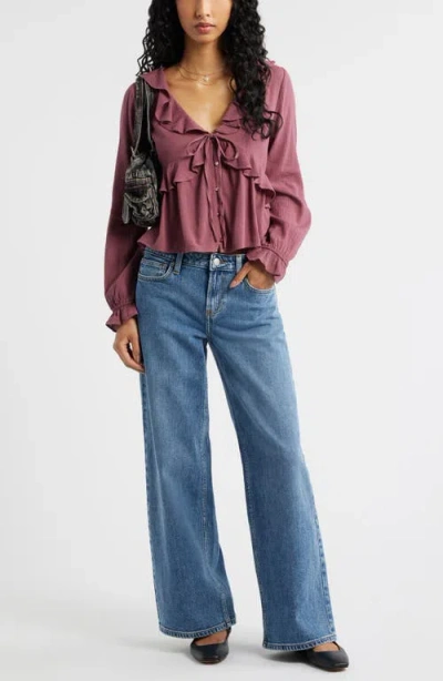 Bp. Ruffle Tie Neck Button-up Shirt In Multi