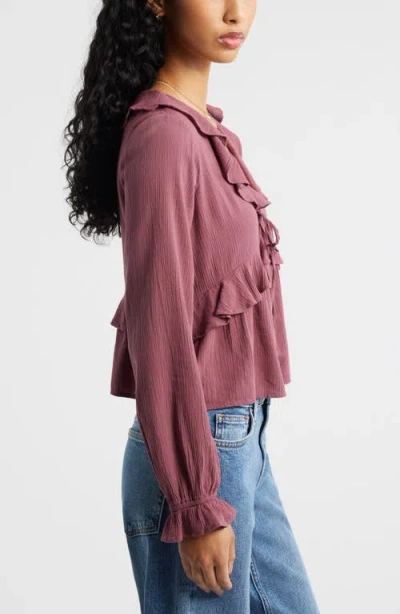 Bp. Ruffle Tie Neck Button-up Shirt In Multi