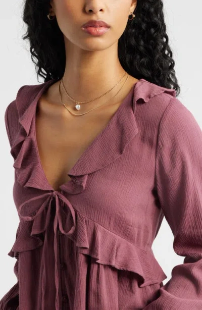 Bp. Ruffle Tie Neck Button-up Shirt In Multi