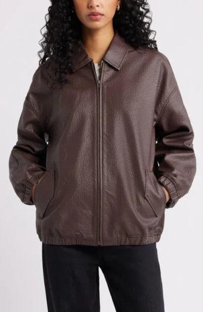Open Edit Oversize Faux Leather Jacket In Black
