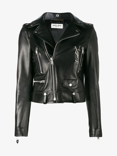 Saint Laurent Embellished Nappa Leather Biker Jacket, Black In Black ...