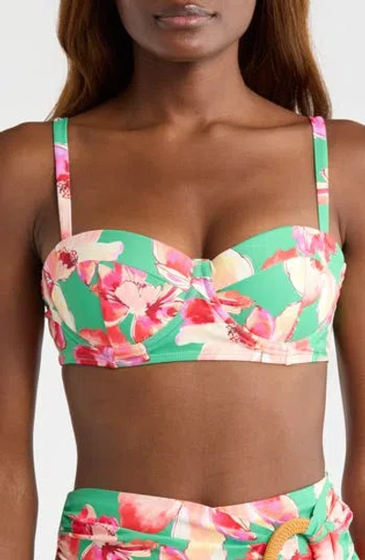 Hutch Tamra Bikini Top In Green Placement Watercolor Lotus Trellis