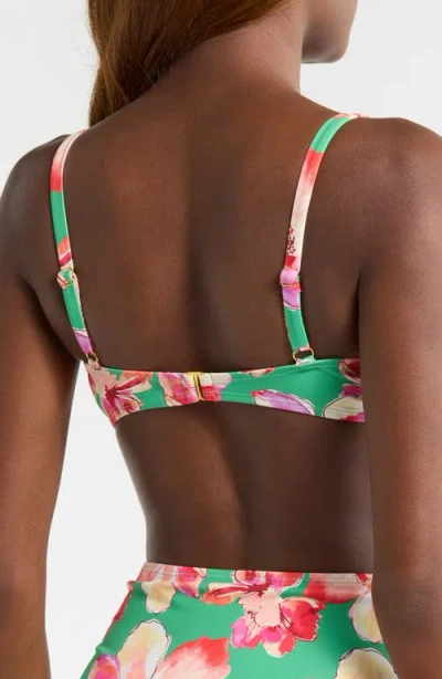 Hutch Tamra Bikini Top In Green Placement Watercolor Lotus Trellis