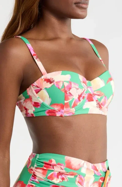 Hutch Tamra Bikini Top In Green Placement Watercolor Lotus Trellis