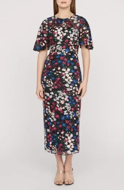Js Collections Ursala Embroidered Flutter Sleeve Gown In Blue