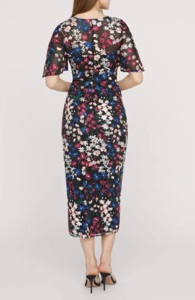 Js Collections Ursala Embroidered Flutter Sleeve Gown In Blue
