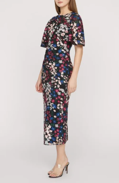 Js Collections Ursala Embroidered Flutter Sleeve Gown In Blue