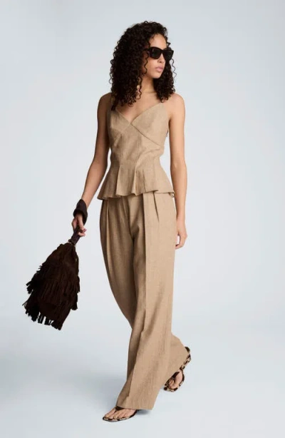 Kenneth Cole Linen Fitted Cami With Pleated Body In Brown