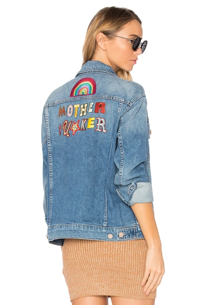 Mother The Drifter Embroidered Denim Jacket In  Fucker Cat Nip