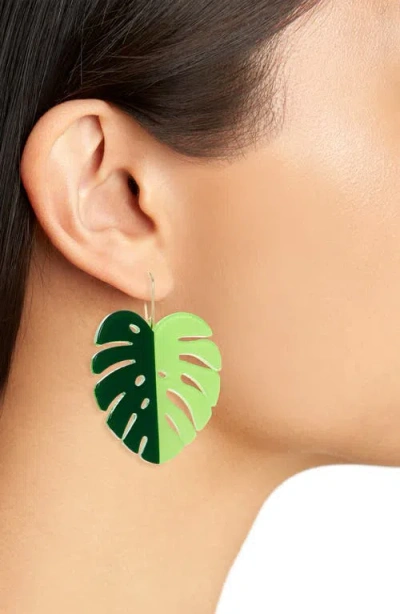 Leith Monstera Leaf Drop Earrings In Green