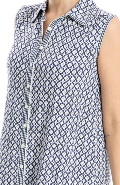Max Studio Sleeveless Button Front Short Dress In Blue