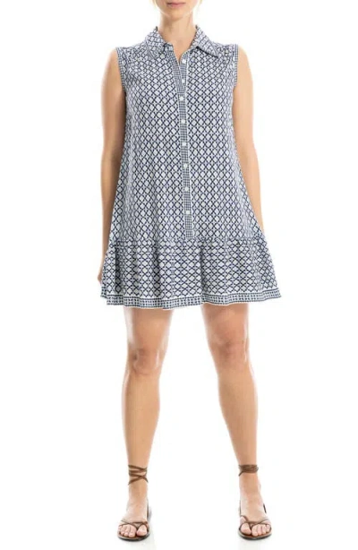 Max Studio Sleeveless Button Front Short Dress In Blue