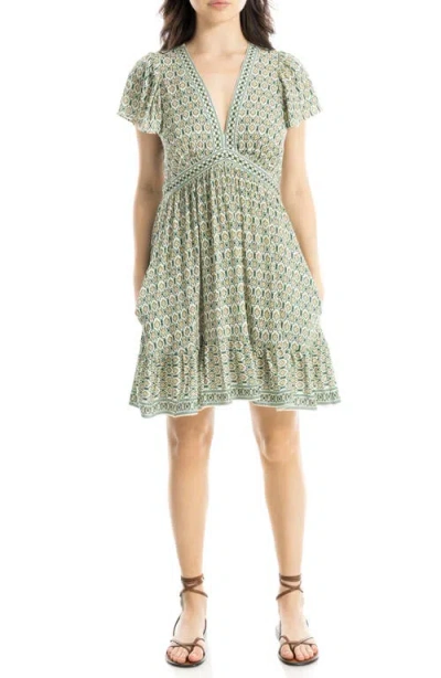 Max Studio Flutter Sleeve Dress In Neutral