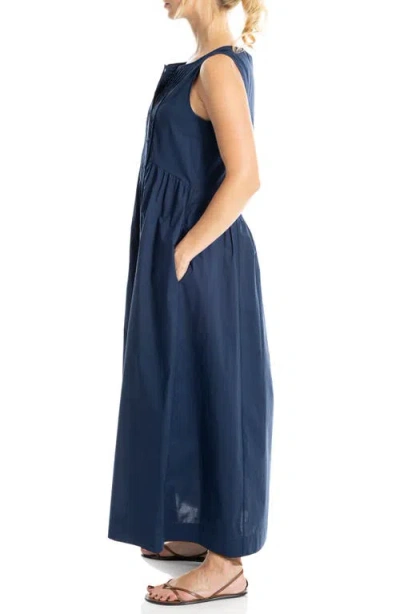 Max Studio Sleeveless Button Front Maxi Dress In Blue