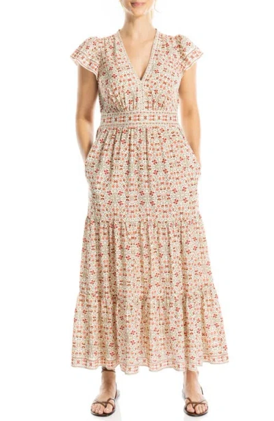Max Studio Flutter Sleeve Maxi Dress In Neutral