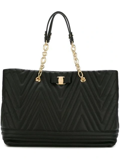 Shop Ferragamo Salvatore  Textured Tote Bag - Black