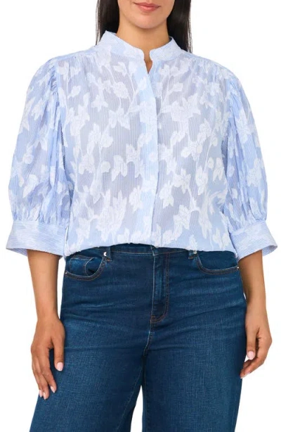 Cece The Pearce Puff Shoulder Top In Blue