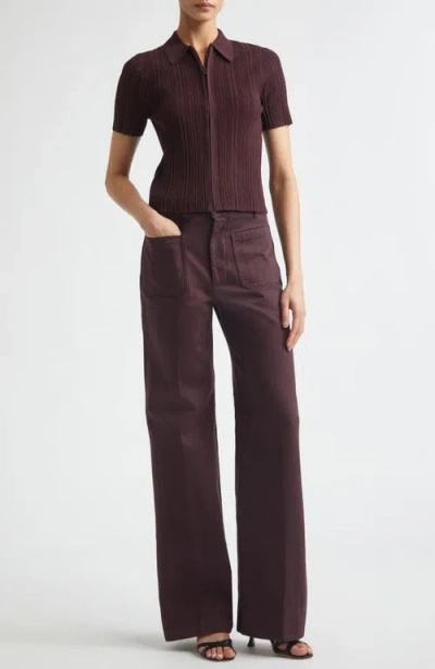 Victoria Beckham Alina High Waist Wide Leg Jeans In Burgundy