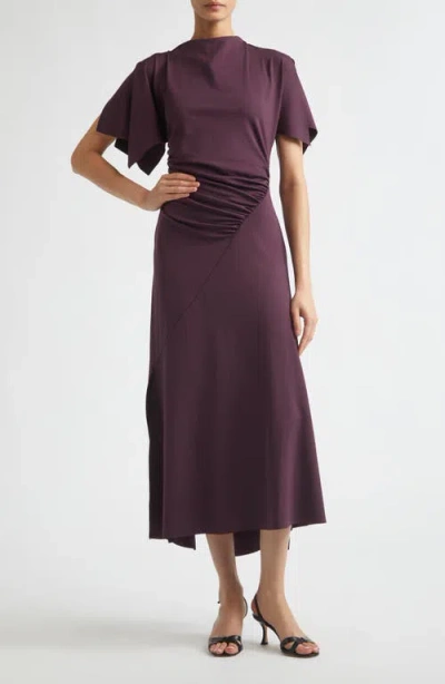Victoria Beckham Womens Blackcurrant Cap-sleeve Draped Satin Midi Dress In Purple