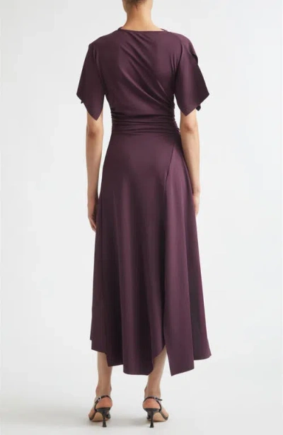 Victoria Beckham Womens Blackcurrant Cap-sleeve Draped Satin Midi Dress In Purple