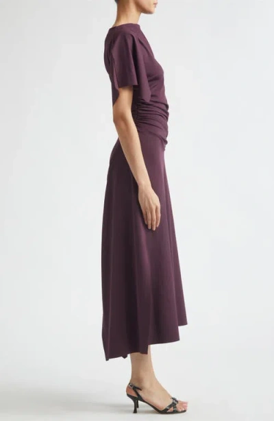 Victoria Beckham Womens Blackcurrant Cap-sleeve Draped Satin Midi Dress In Purple