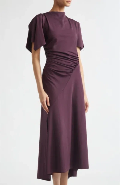Victoria Beckham Womens Blackcurrant Cap-sleeve Draped Satin Midi Dress In Purple