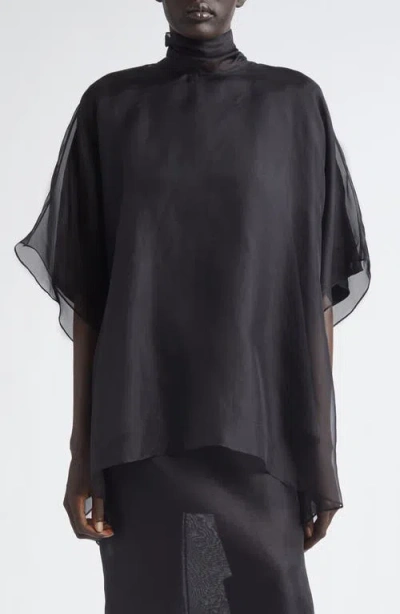Brandon Maxwell Cali High-neck Sheer-panel Blouse In Black