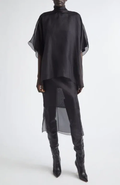 Brandon Maxwell Cali High-neck Sheer-panel Blouse In Black