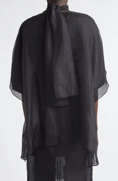 Brandon Maxwell Cali High-neck Sheer-panel Blouse In Black