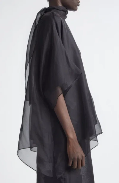 Brandon Maxwell Cali High-neck Sheer-panel Blouse In Black
