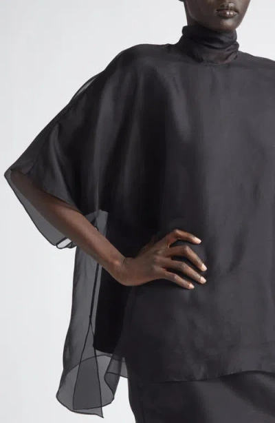 Brandon Maxwell Cali High-neck Sheer-panel Blouse In Black