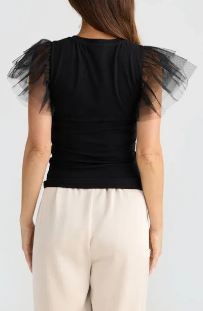 Brave + True Brave+true Chance Flutter Sleeve T-shirt In Black
