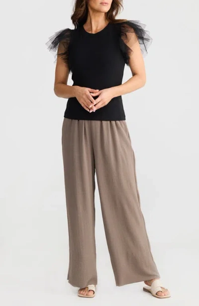 Brave + True Brave+true Chance Flutter Sleeve T-shirt In Black