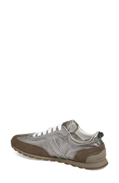 Brunello Cucinelli Monili Pull-tab Crinkle-effect Leather Low-top Sneakers In Multi
