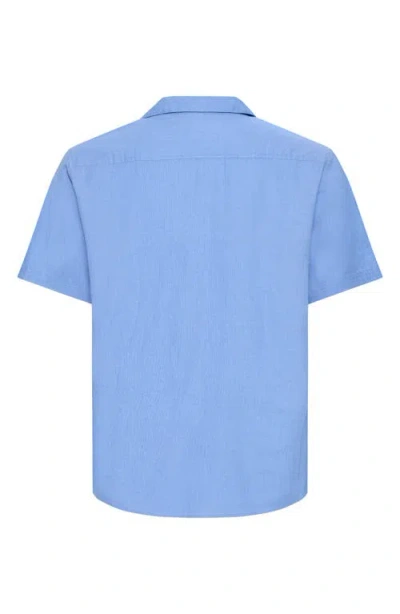 Solid ! Allan  Linen Blend Camp Shirt In Blue
