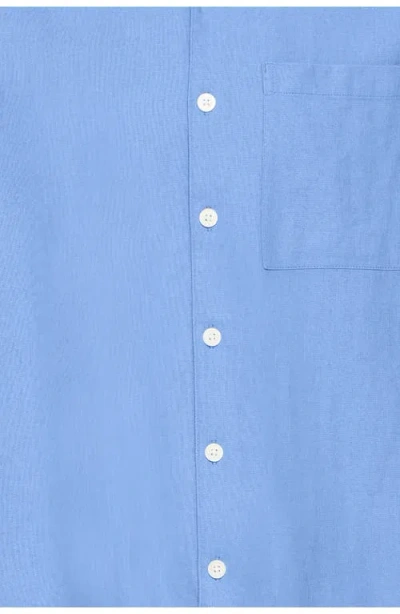 Solid ! Allan  Linen Blend Camp Shirt In Blue