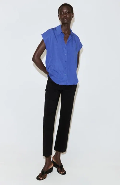 Mango Dolman Short Sleeve Button-up Shirt In Blue