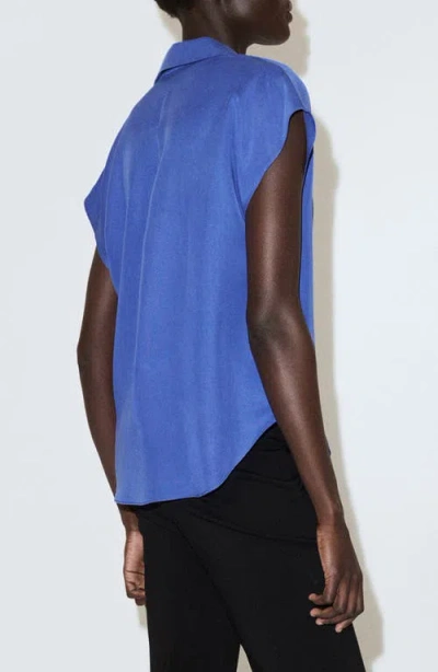 Mango Dolman Short Sleeve Button-up Shirt In Blue
