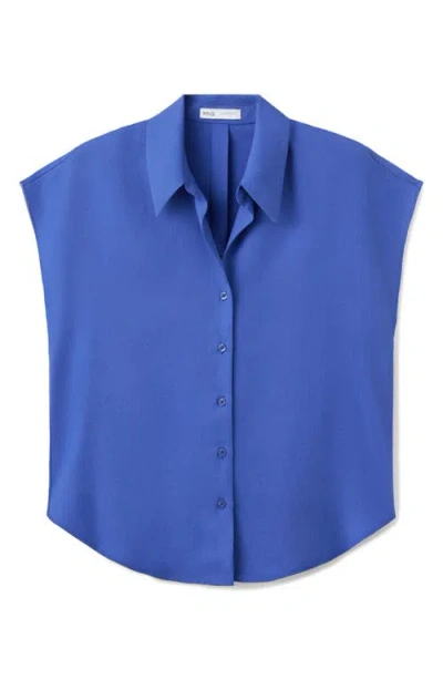 Mango Dolman Short Sleeve Button-up Shirt In Blue