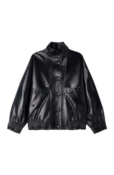 Sandro Oversized Leather Jacket In Black